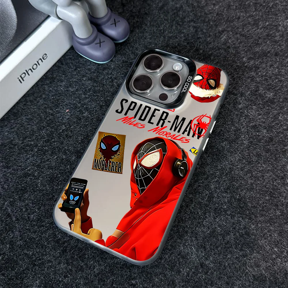 MINISO A-Marvel Superhero Spiderman Phone Case IMD Color Silver Shell For IPhone 16 15 14 13 12 Pro Max Plus