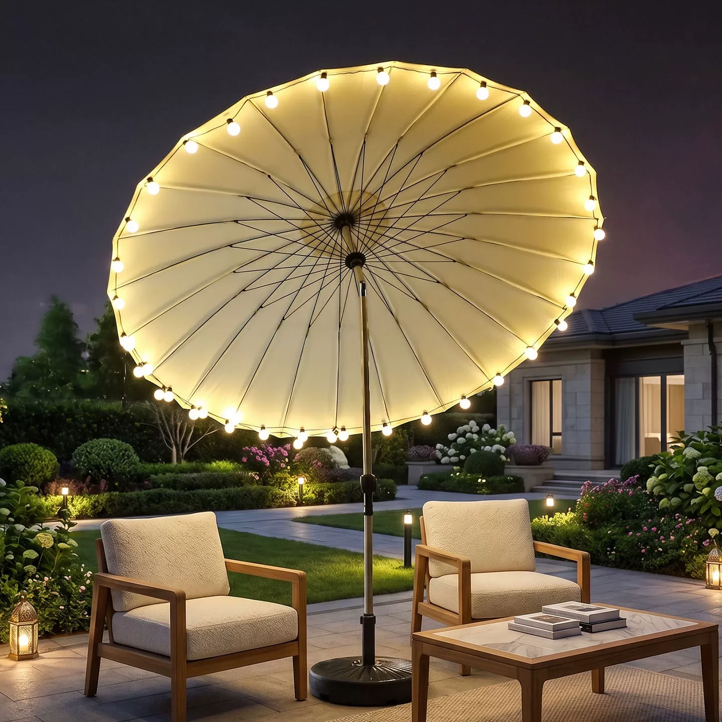 & Outdoor Umbrella Central Column Umbrella Solar Light Outdoor Sun Umbrella