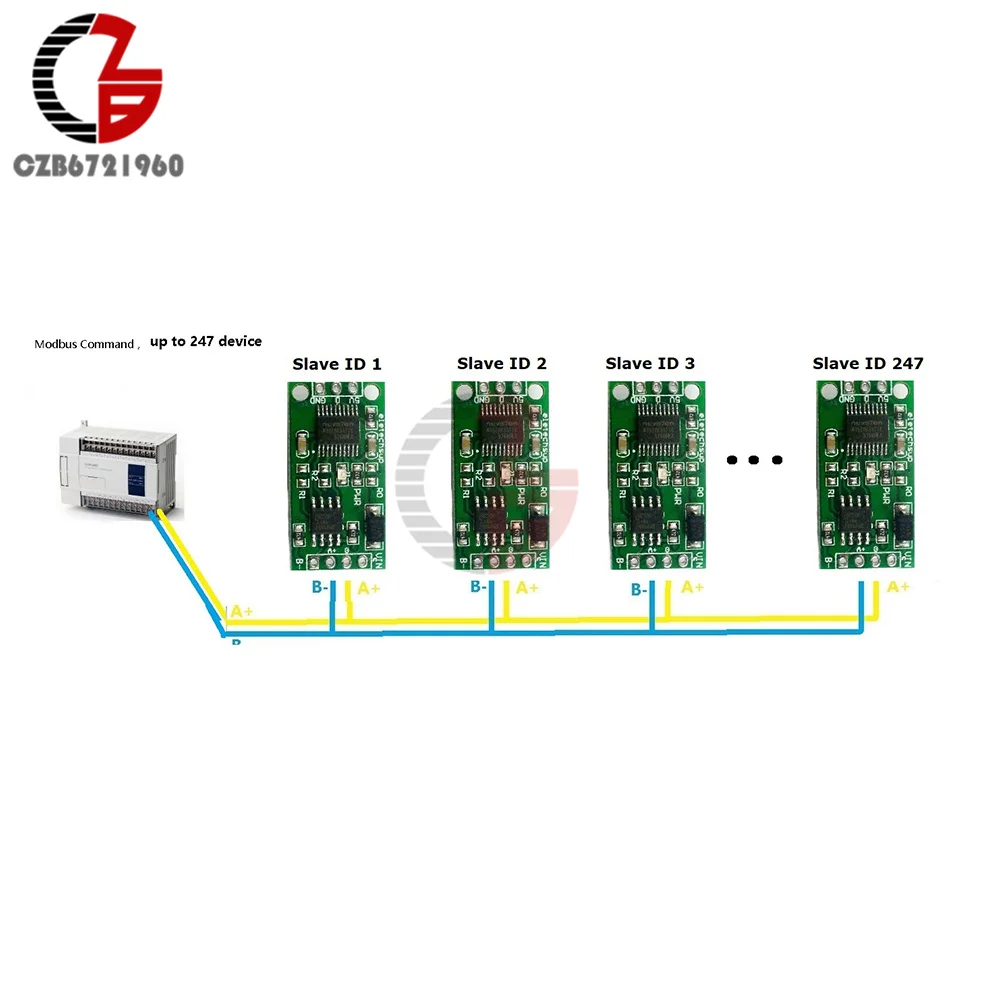 DC 5V 12V DS18B20 RS485 RS232 TTL Com UART Temperature Acquisition Sensor Modbus RTU for Arduino PC PLC MCU Acquisition Module