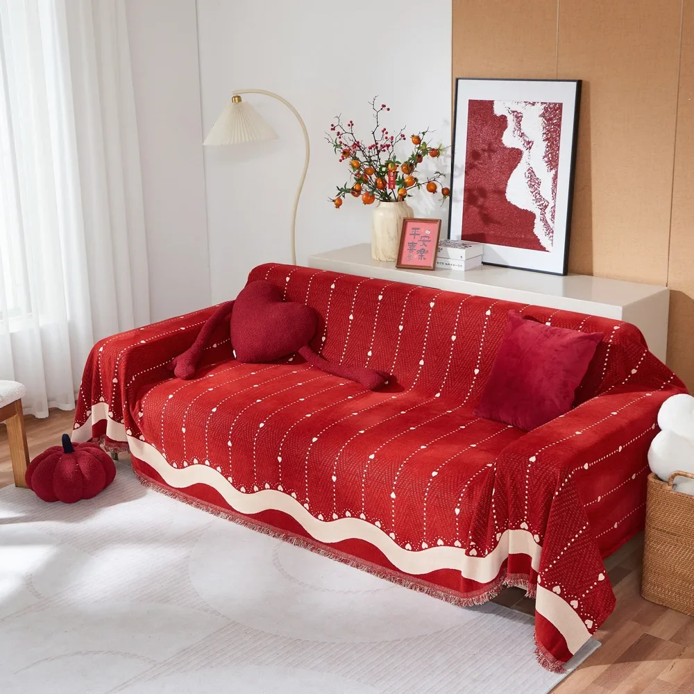 Red Festive Sofa Cover Cloth Spring Festival Atmosphere Christmas Universal Sofa Towels Multifunctional Decorative Blankets