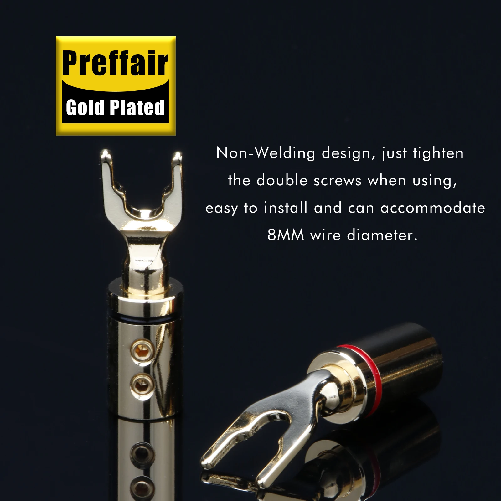 Bananenstecker Y-Verbinder aus reinem Rotkupfer, rhodium- oder goldplattiert, HIFI-Audio-Lautsprecher-Bananenstecker Y-Typ-Adapter – Detail 3
