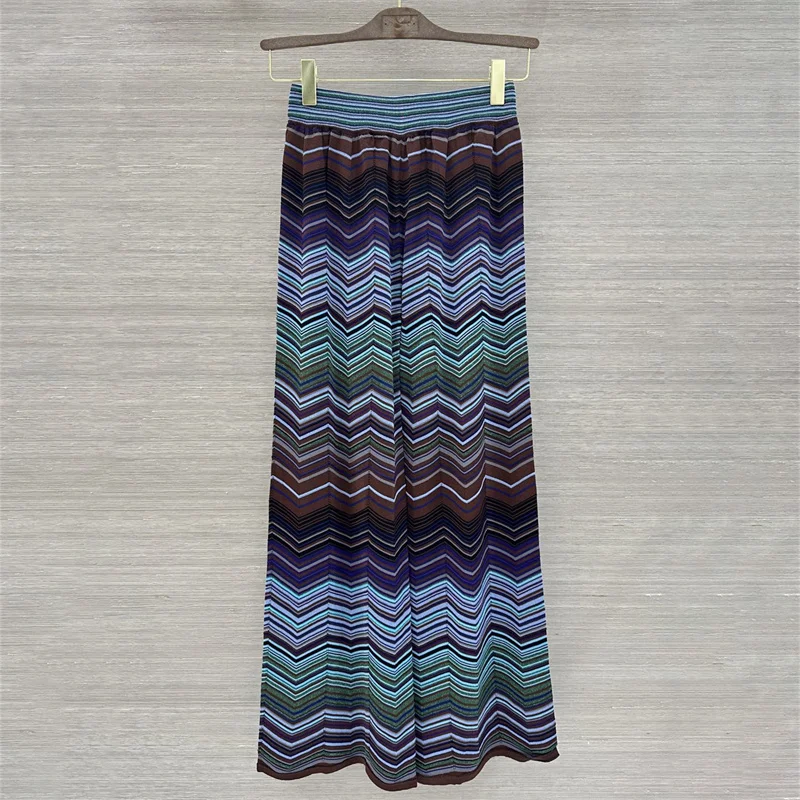 women's 2-piece sets New elastic slim sleeveless top for summer 2026 Metal yarn blend women's pants Colorful striped pants set view 4
