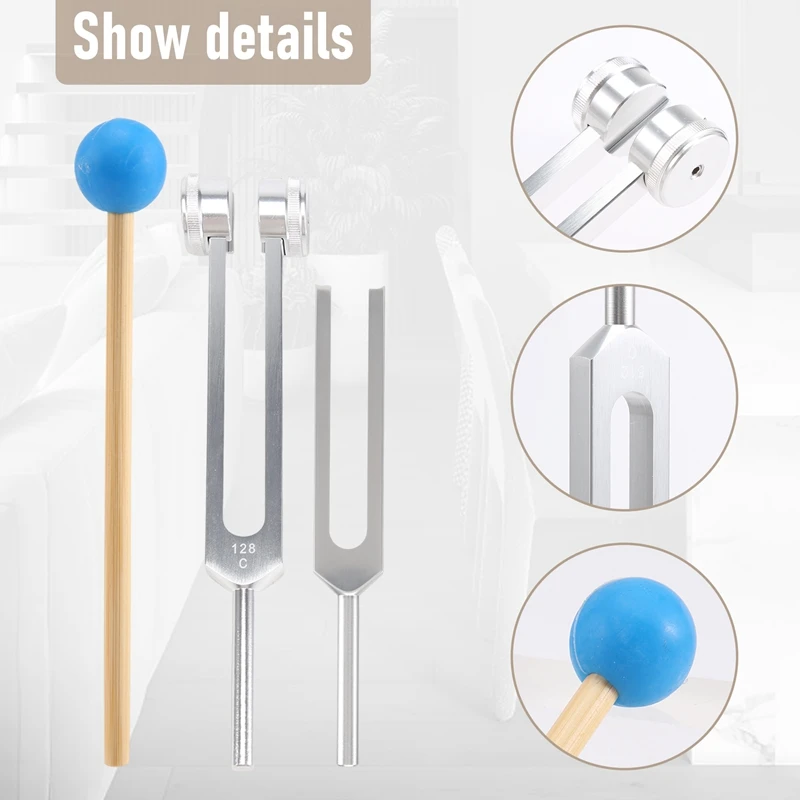 4 Pack Tuning Fork Set(128 Hz,256 Hz,512 Hz,528 Hz)With Tuning Fork Hammer For Sound Healing Sound Vibration Tools