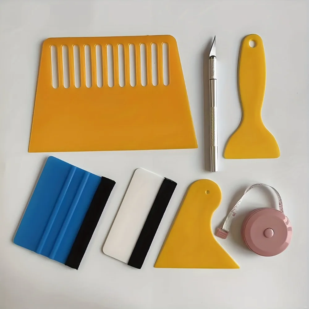 7pcs Wallpaper Smoothing Tool Kit Wallpaper Toolkit Include Medium-Hardness Squeegee Felt Scraper Tape Measure Tools