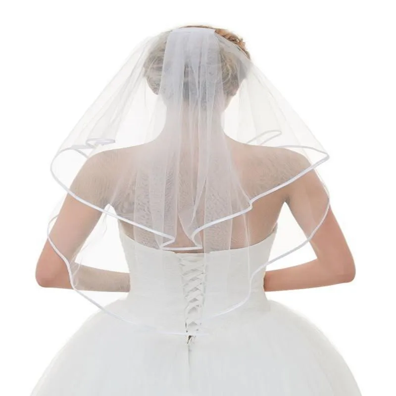 Double Ribbon Edge Veil com pente, Cascade, branco, marfim, centro, nupcial, casamento, 2025