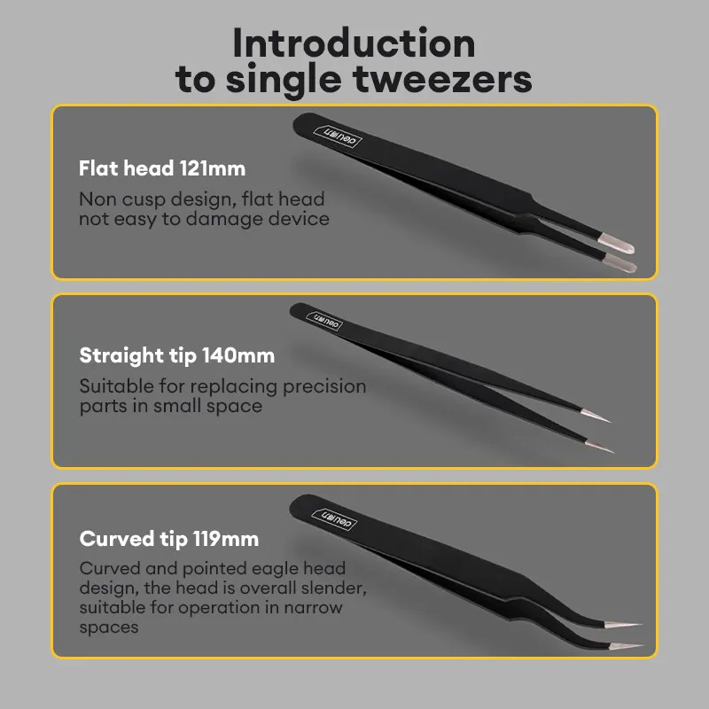 Deli 3PCS Tweezers Set Upgraded Stainless Steel of Tweezers for Electronics,Soldering,Laboratory Work,Jewelry-Making,Model,Craft