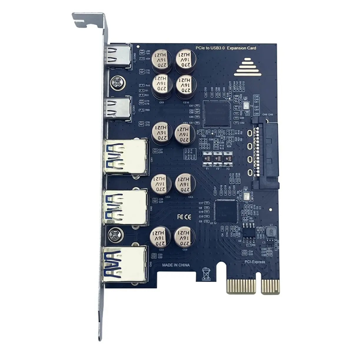 

PCI-E 1X USB-карта расширения 5 Гбит/с 3xUSB-A + 2xUSB-C Адаптер PCIE-USB3.2 Gen1 5 Гбит/с PCI-E к USB 3.2 Type-C Расширенный концентратор