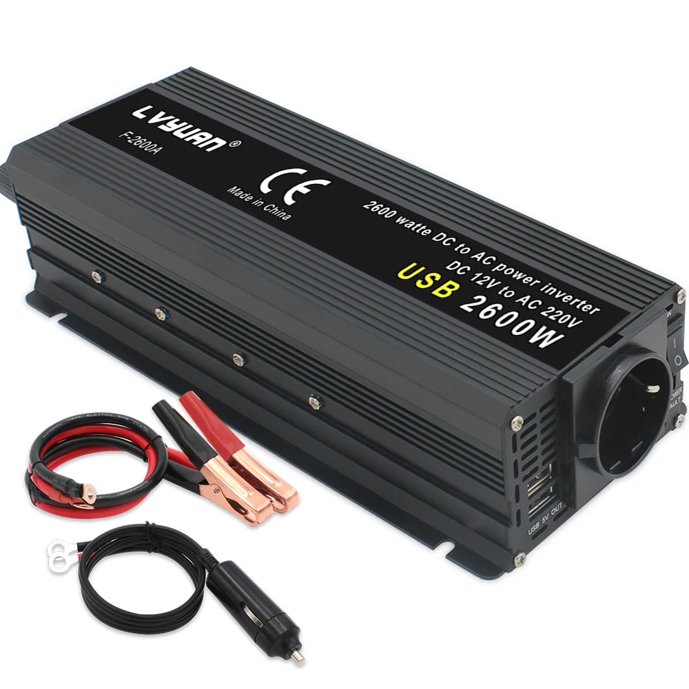 LVYUAN Power Inverter DC12V 24V to AC220V Transfer Battery Inversor 2000W/3000W Outdoor Car Inverter EU Socket