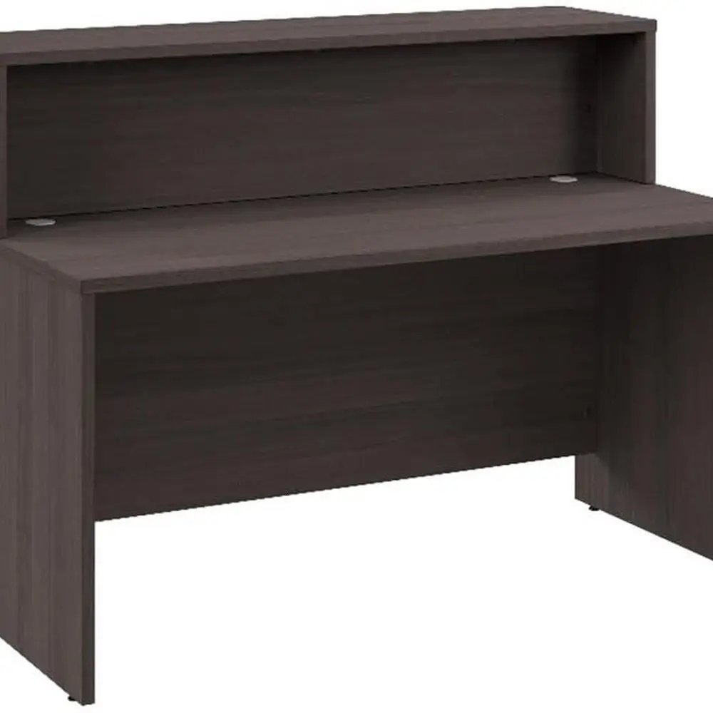 

60W x 30D Storm Gray Reception Desk with Shelf, Modern Office Waiting Room Station