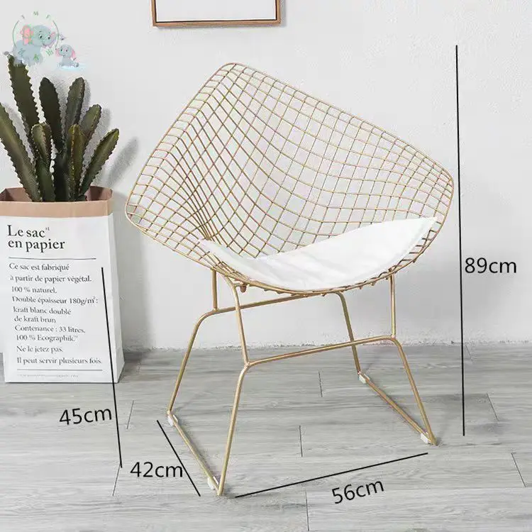 Nordic Chair Wrought Iron Net Red Backrest Dining Chair Simple Makeup Chair Golden Metal Hollow WireChair Living Room Furniture