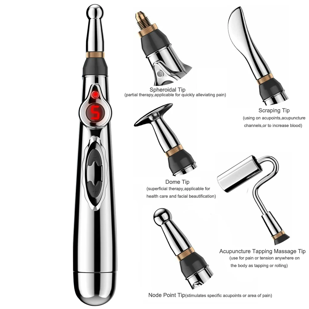 5 Heads Electronic Acupuncture Pen Electric Meridian Energy Pen Laser Therapy Face Massage Roller Relief Pain Tools Health Care