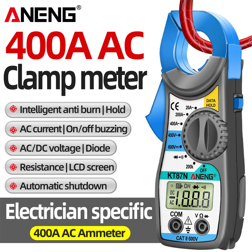 

Цифровые мини-клещи-тестер ANENG KT87N, 1999 измерений, для измерения напряжения AC/DC, мультиметр, промышленный, для DIY, амперметр, набор инструментов для ремонта электрики