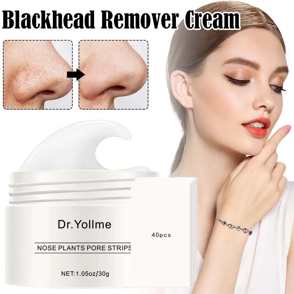 30g +40pcs nasal mask paper Blackhead Remover Cream Cleansing Black Mud Strips Care Mask Nose Peel Dots Acne Skin Off