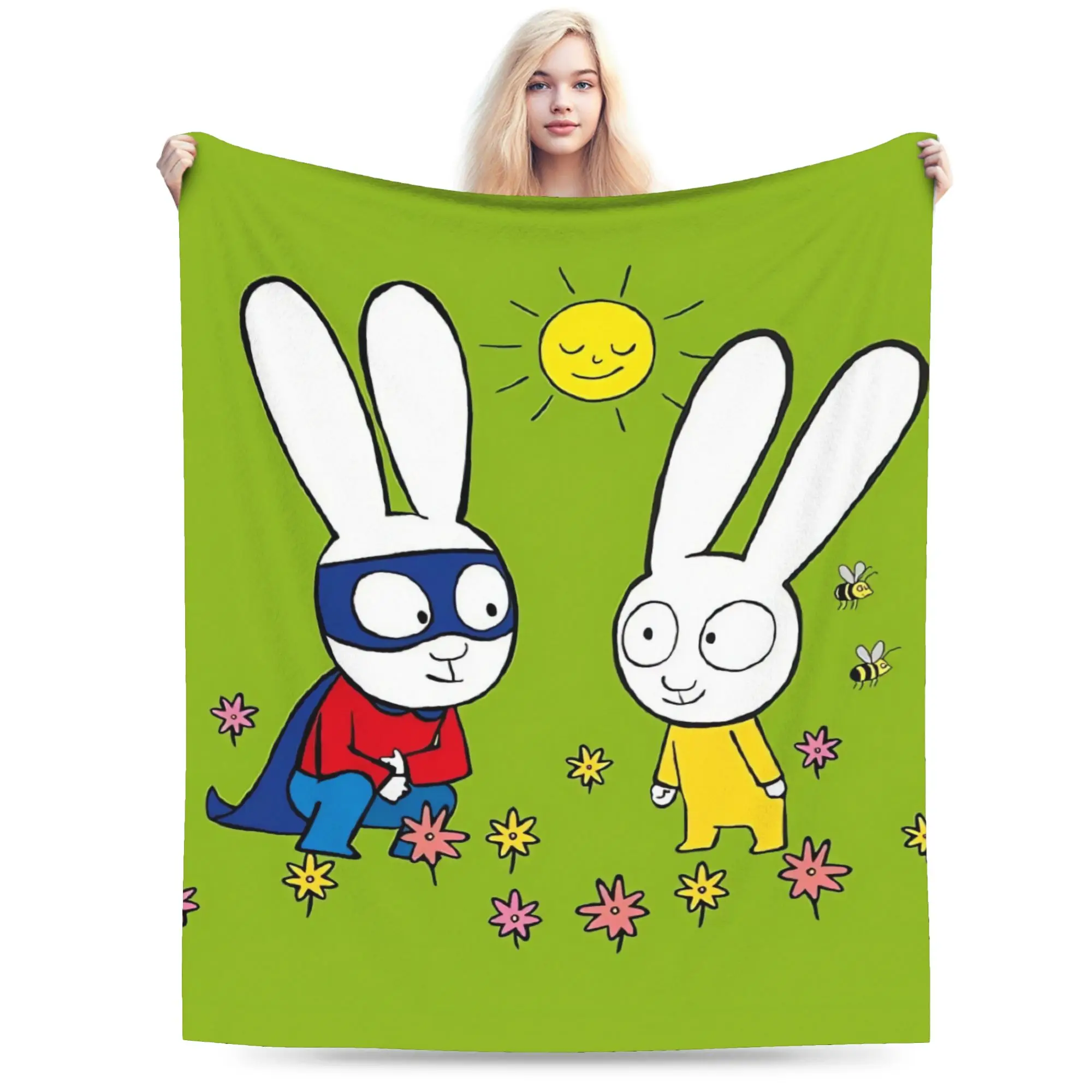 Simons Super Rabbit Blankets  Soft Warm Comfortable Plush Throw Blanket For Kids Outdoor Flannel Bedspread Bed Cover