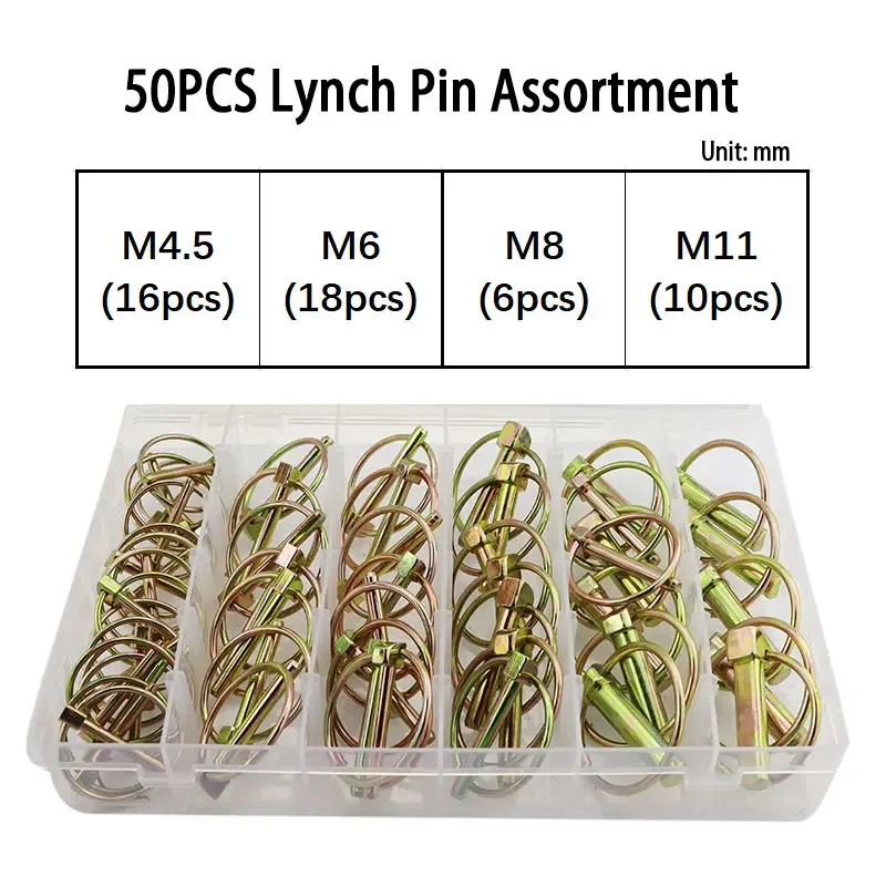 5/16 Lynch Pin with Ring Heavy Duty Safety Fixing Locking Pins for Farm Tractors Trailers Trucks Mower Accessories M4.5~M11