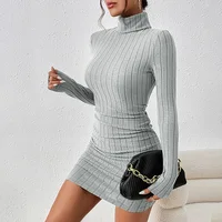 Mini robe à col roulé pour femmes, couleur unie, manches longues, Sexy, moulante, fourreau, Club, robe de soirée élégante, pull, vêtements, automne 5
