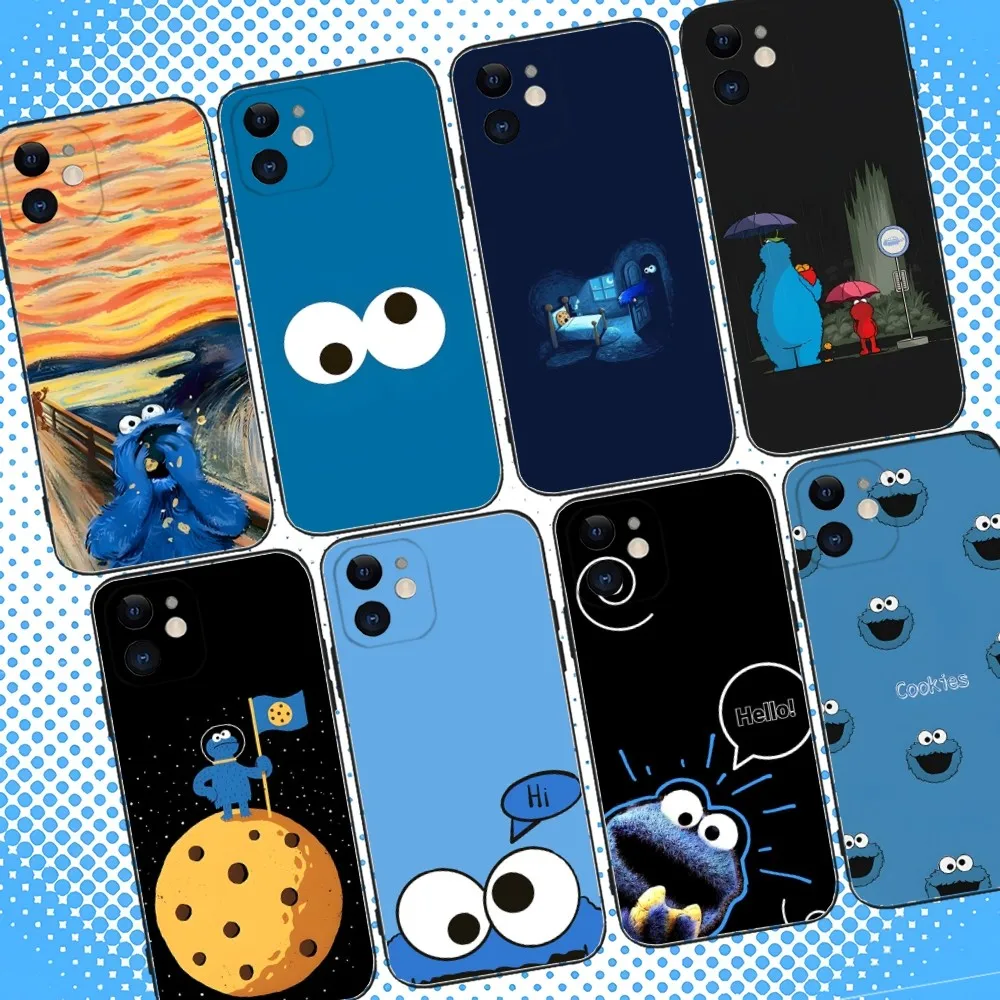 

C-Cookies Monster Cartoon Phone Case For iPhone 16,15,14,13,12,11,Pro,Max,Plus,X,XS,XR,SE,8,7,Mini,Soft Silicone Black Case