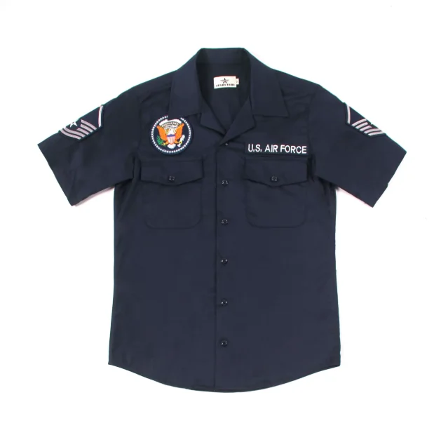 

Air Force One Shirt Pilot Airman Printed Cotton Men Blouse USA Summer Blue Tops