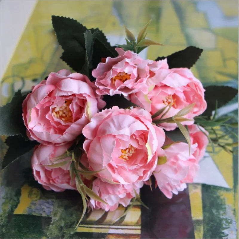 1 Bouquet de Pivoines Artificielles, Fausses Fleurs, pour l'Extérieur, l'Intérieur, le Mur de Mariage, la Chambre à Coucher, le Bureau, la Décoration de la Maison