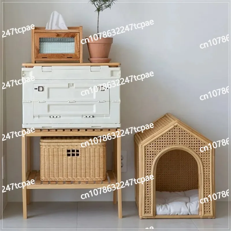 Ecofriendly Luxury Handwoven Rattan Dog House/Dog Bed/Cat House Rattan Pet House Cage Woven Wicker Pet Bed from