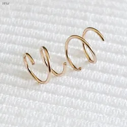 Faux fake double spiral hoop earrings for women gold plated black spinning threader earring minimalist jewelry tarnish free