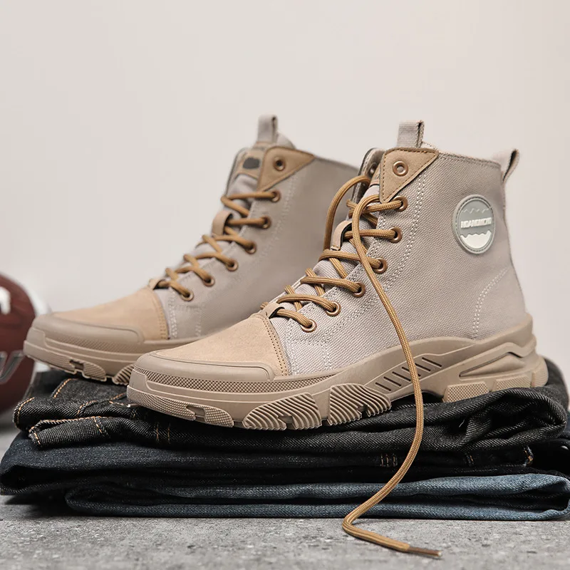 

New Canvas Work Shoes Men Outdoor Platform Boots For Men Tooling Shoes Comfortable Lace-Up Men's Ankle Boots botas para hombre