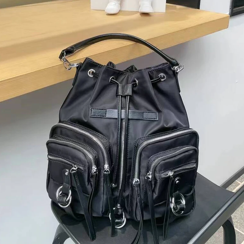 Moto & Biker Backpack For Women Luxury Designer Handbag Purse 2023 New In Polyester Preppy Style Multiple Pockets Cloth Shoulder