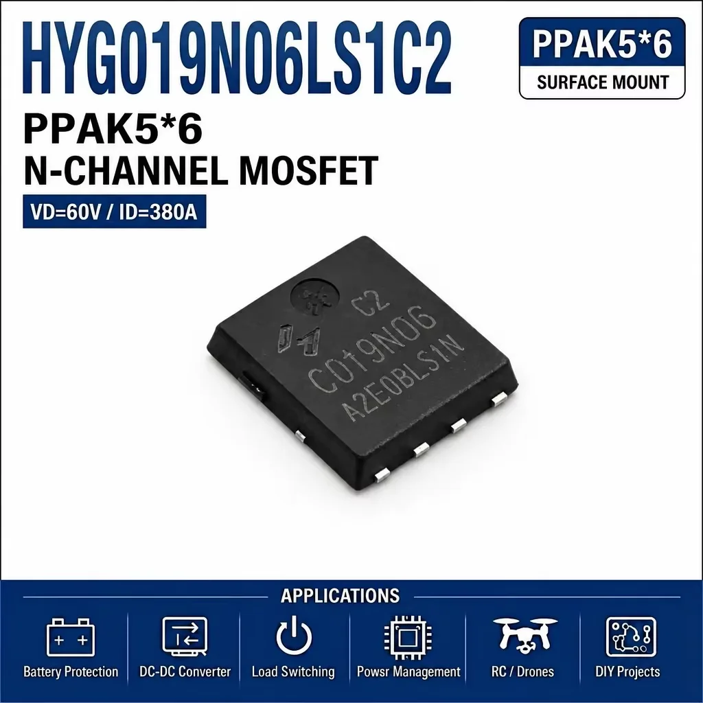 (10 pcs) HYG019N06LS1C2 PPAK5*6 G019N06 N-Channel MOSFET 60V 210A 1.6mΩ