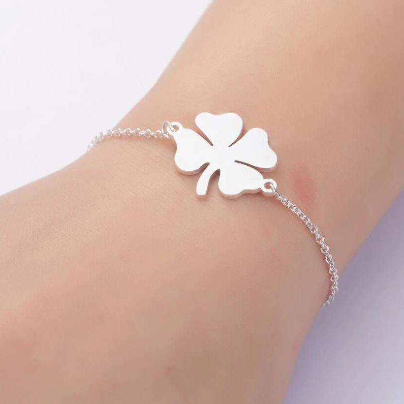 Tarnsih Free Four Leaf Clover Charm Bracelet Stainless Steel Silver 18K Gold Color Women Fashion Jewelry