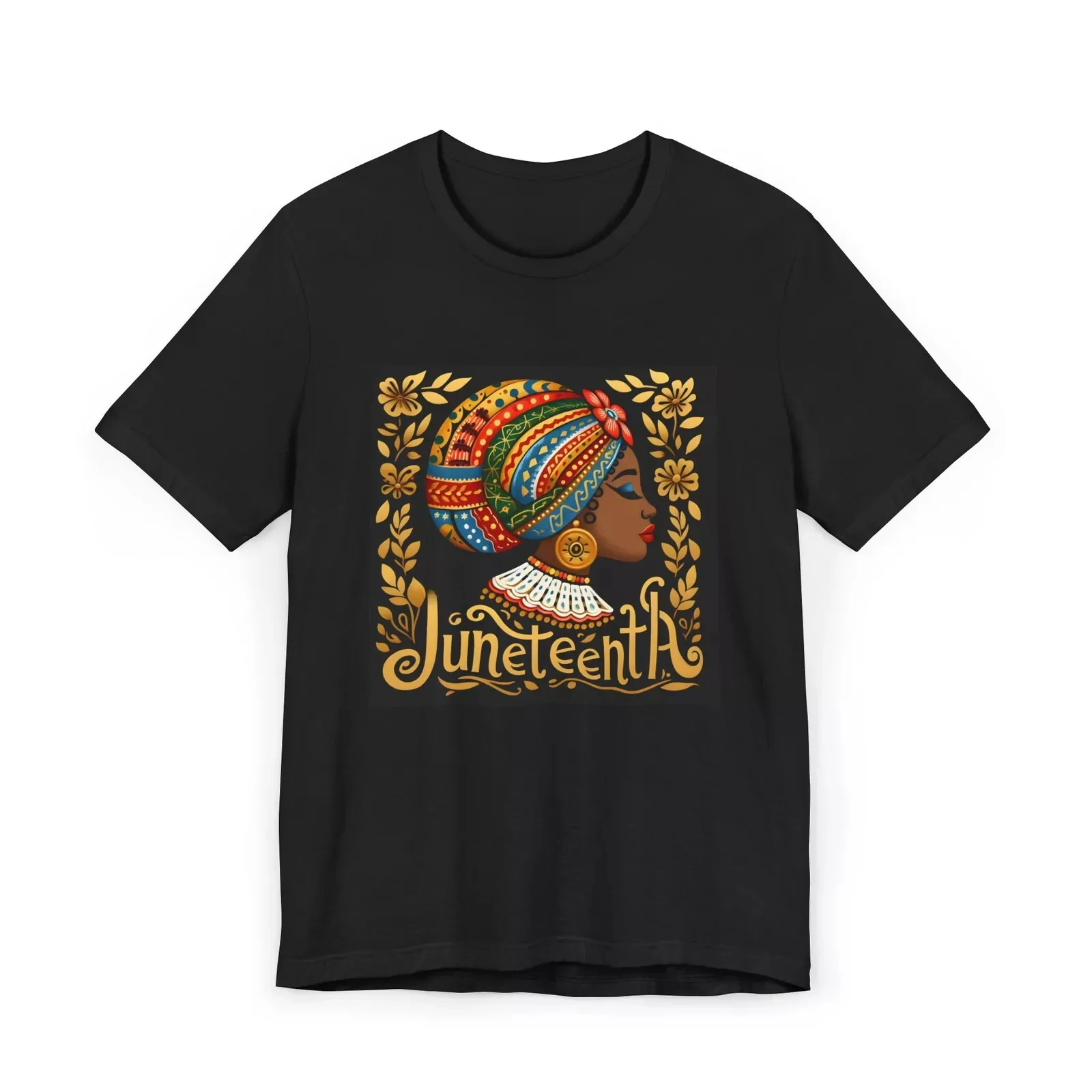 Unisex Jersey T-Shirt: Juneteenth African-American Woman in Colorful Turban