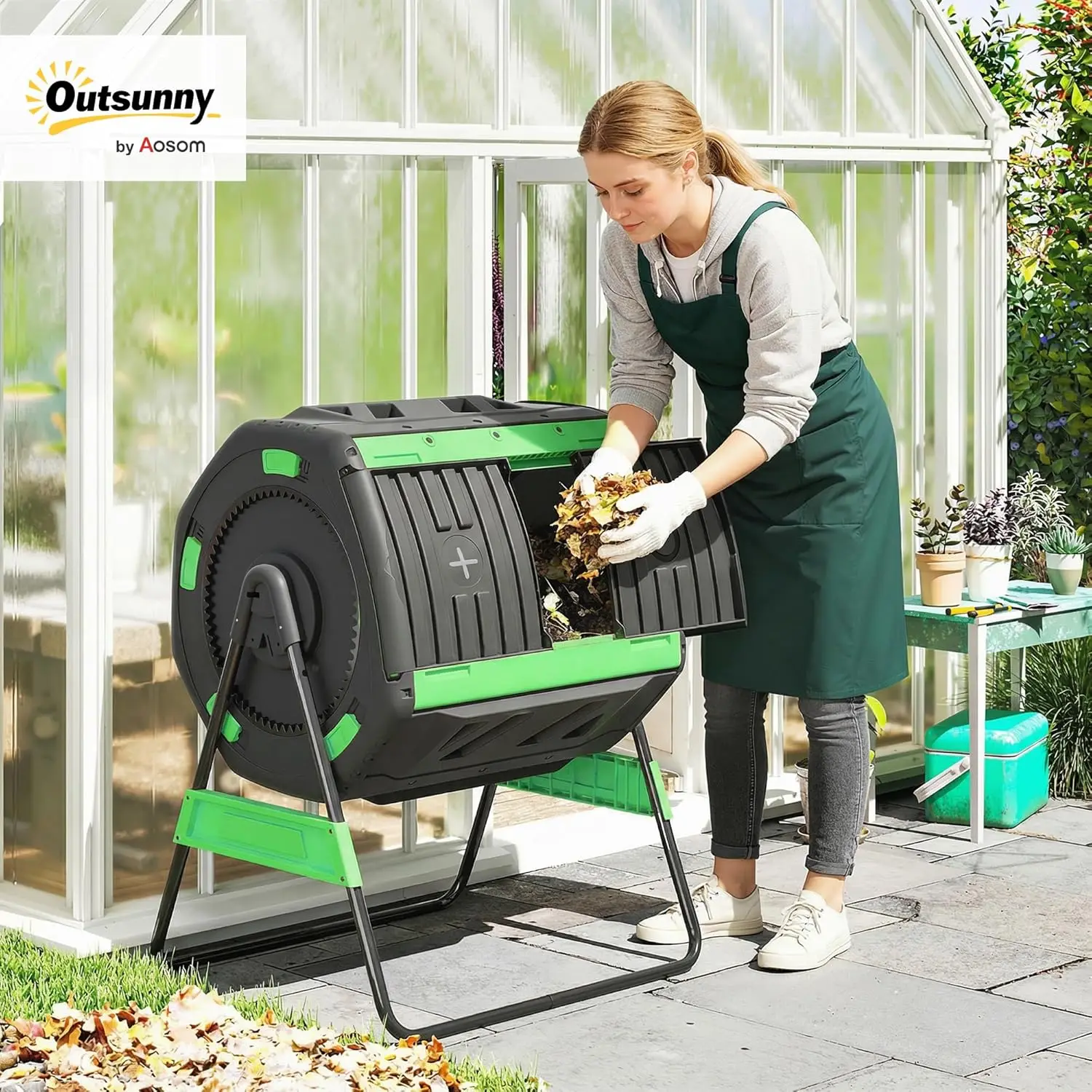Outdoor Garden Use BPA Free Metal Frame Compost Tumbler with Adjustable Vents for Efficient Composting