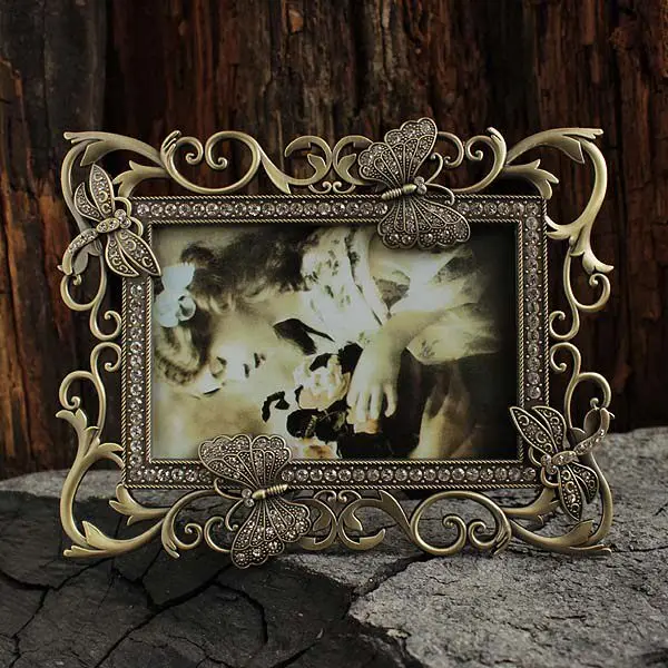 Butterfly Dragonfly Photo Frame Rectangular Antique Metal Industrial Style 6-inch Retro Classic Photo Frame, Decoration