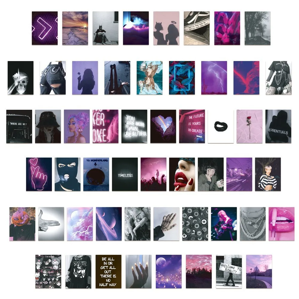 50pcs Purple and Black Poster Series Graffiti Stickers Suitable for Desktop Wall Decoration DIY Sticker Pack with Storage Box