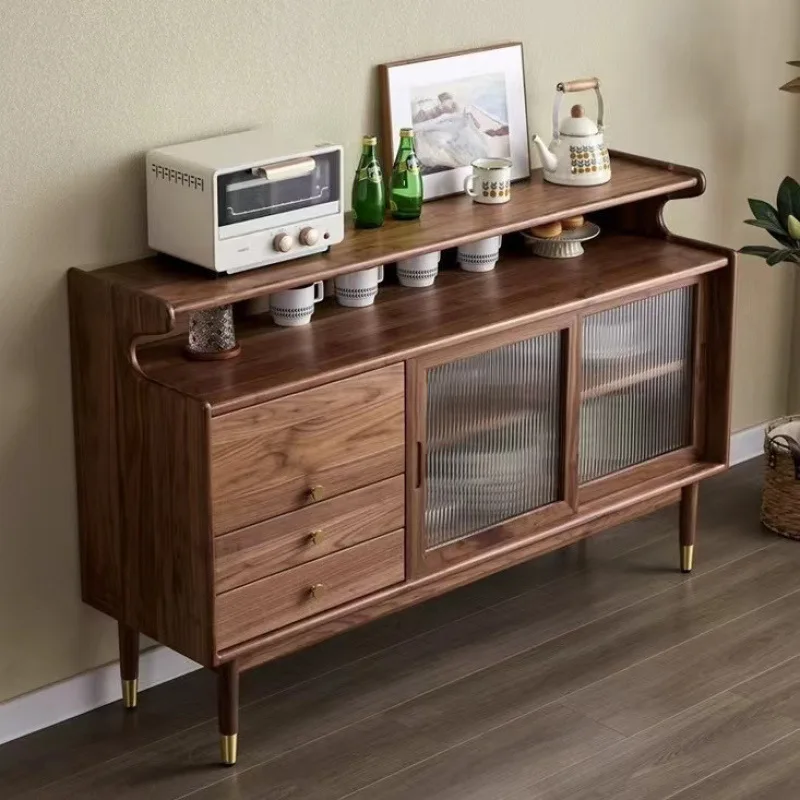 

Nordic modern solid wood walnut side cabinet functional storage storage integrated antique furniture kitchen storage cabinet