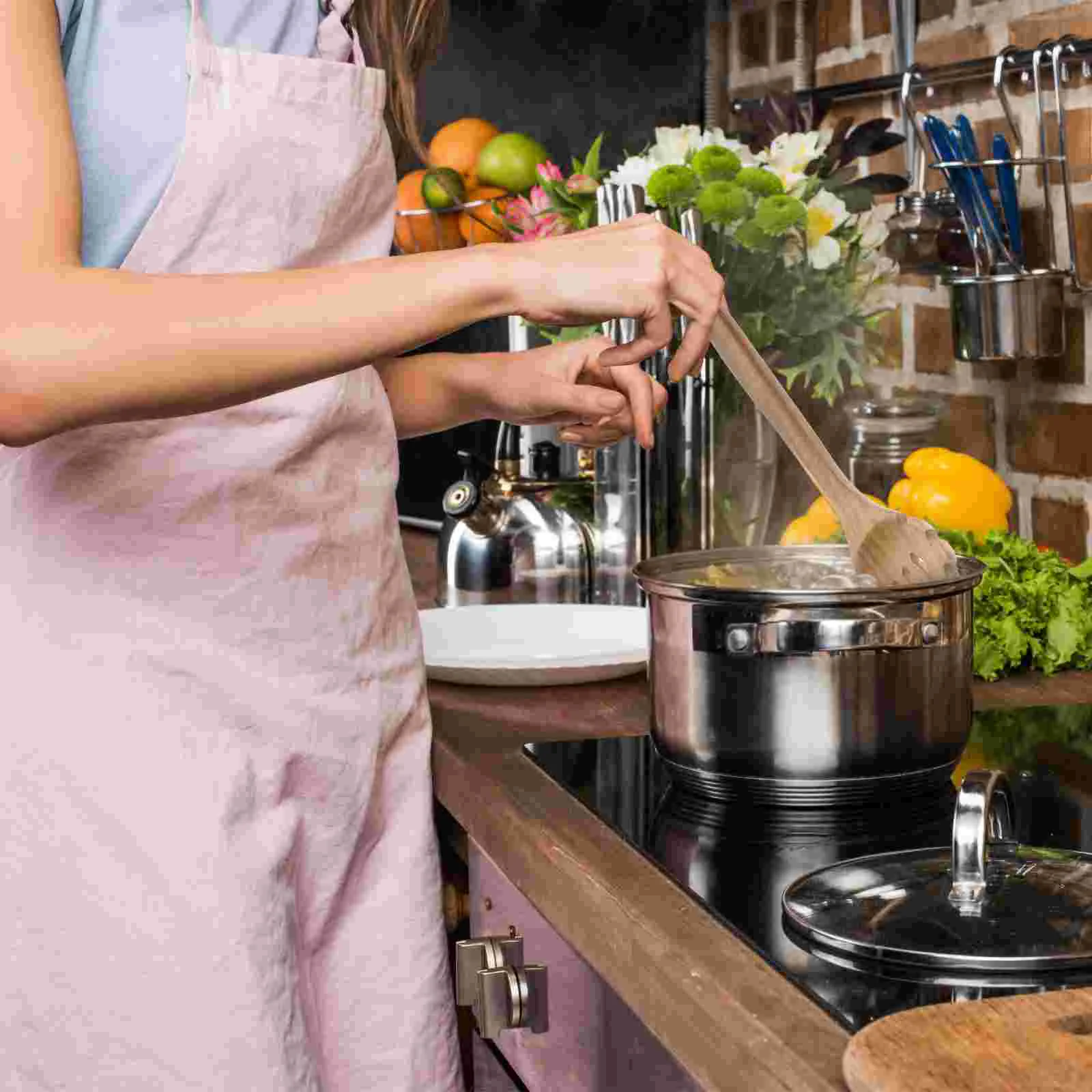 2 Pcs Food Flipper Noodle Spoon Wood Kitchen Cooking Multifunction Wooden Spoons Accessories Nonstick Rice