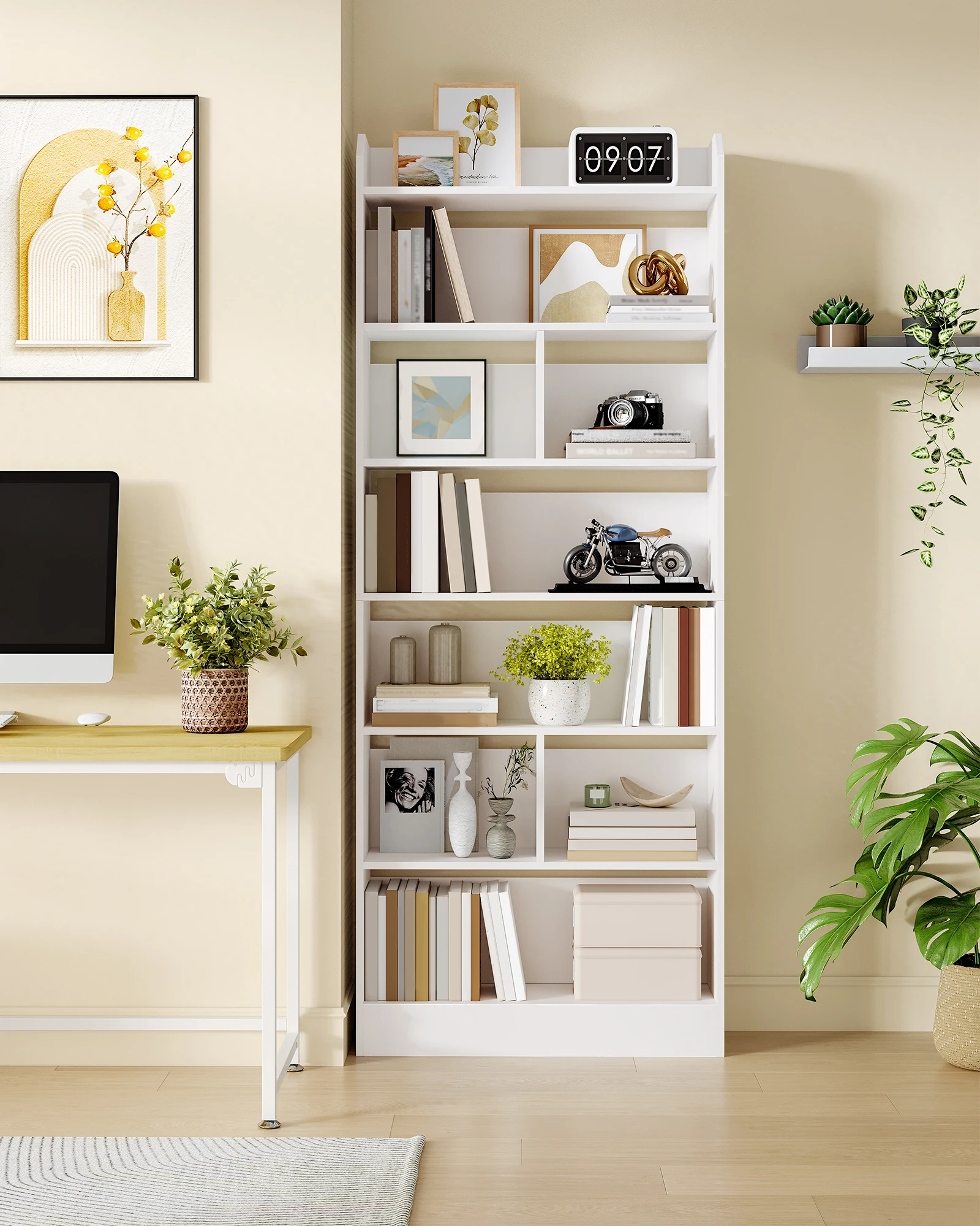Estantería con 7 compartimentos, estante de almacenamiento, estantería de pie para sala de estar, oficina, dormitorio, 24 x 60 x 199,2 cm