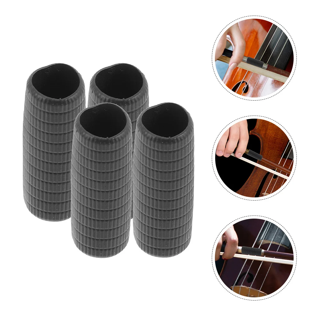 4 قطع من أكمام قوس الكمان مع سطح مطاطي غير قابل للانزلاق، تصميم سميك مريح لقبضة محسنة واستخدام قوس الكمان طويل الأمد #4