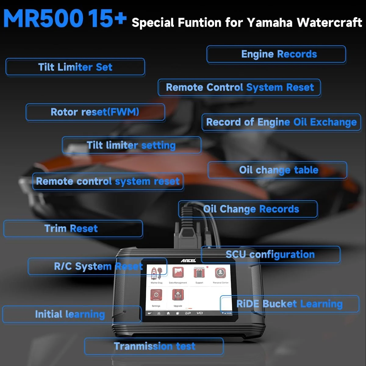 ANCEL MR500 Marine Diagnostic Tool for Yamaha WaveRunner & Outboard Yamaha Marine Models Active Tests Dealer-Level Reset