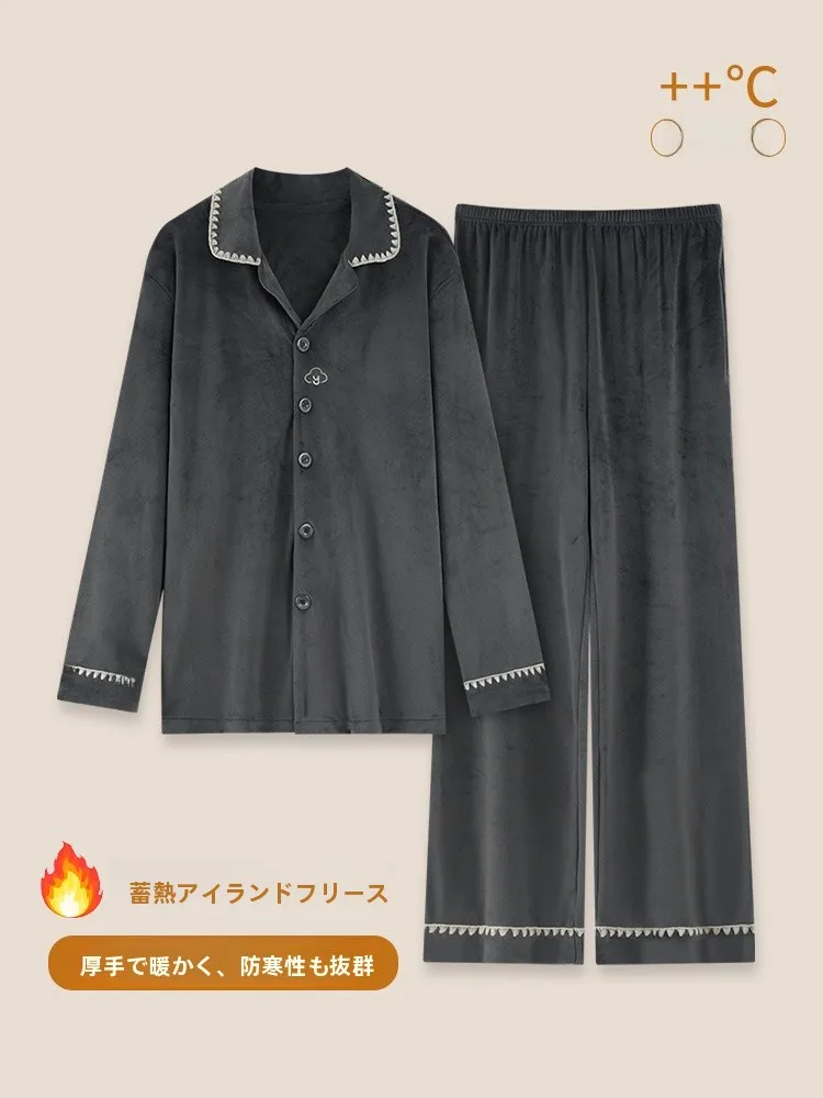 langa-island-ベルベットパジャマ-メンズ-厚手-暖かい-ホームウェアセット-秋冬新作-薄手ベルベット-高級感