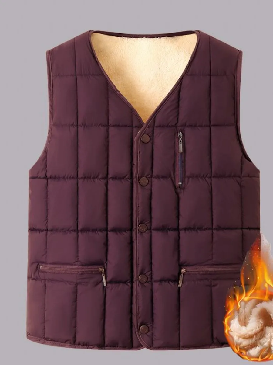 

Men's down Cotton Vest Middle-Aged And ly Large Size Cotton Vest Dad's Autumn Winter Clothes V-Ne Button Closure Thi...