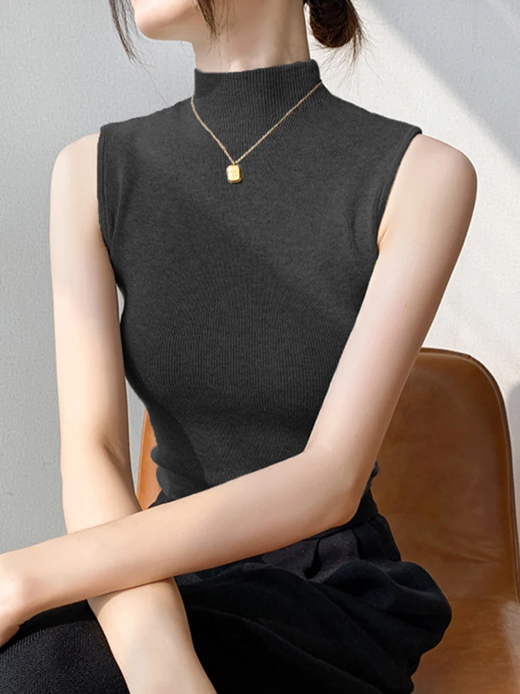 سترة نسائية محبوكة موديل 2025 سترة صيفية وخريفية ضيقة قصيرة بدون أكمام سترات ربيع الخريف الصلبة بلوفرات