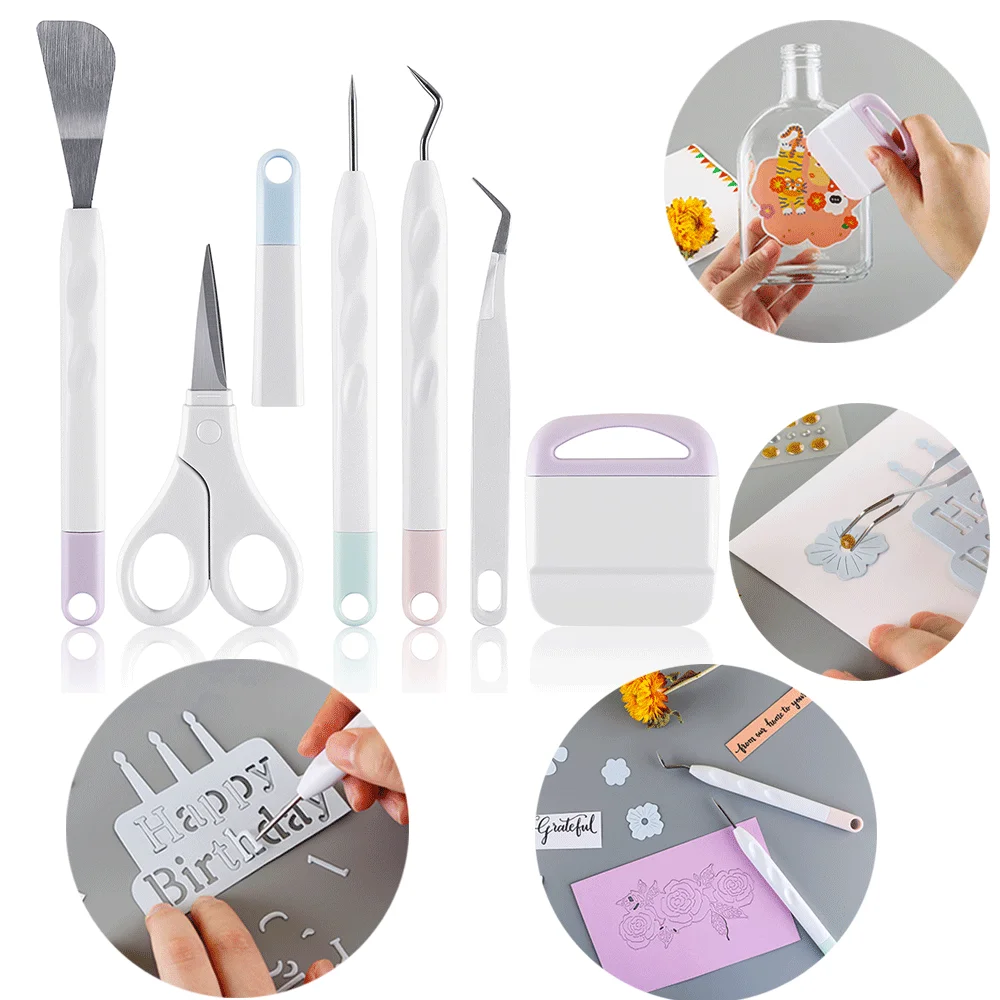 6pcs/set Craft Vinyl Weeding Tools Set Must-have Precision Scissors Spatula Tweezers Weeding tool Scraping Tool And Piecing Tool