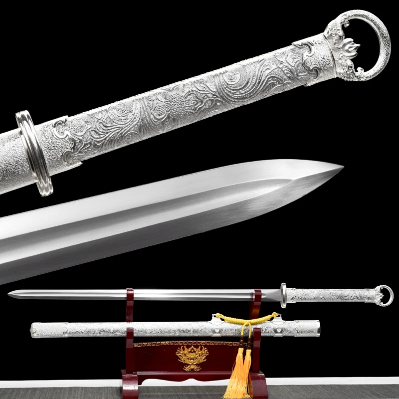 

Chinese Kongfu Tang Sword 1060 High Carbon Steel Blade Real Full Tang Sharp Ready Battle Samurai Jian Swords White Dragon Katana