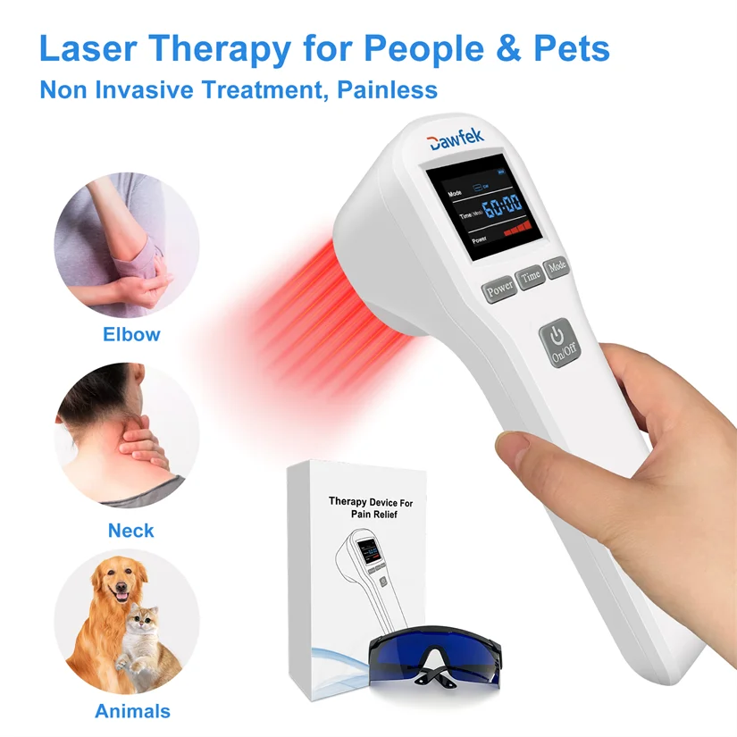 

Dawfek Red Light Laser 650nm*16+808nm*4 Laser Treatment for Arthritis Acute and Chronic Pain Low Frequency Muscle Massager