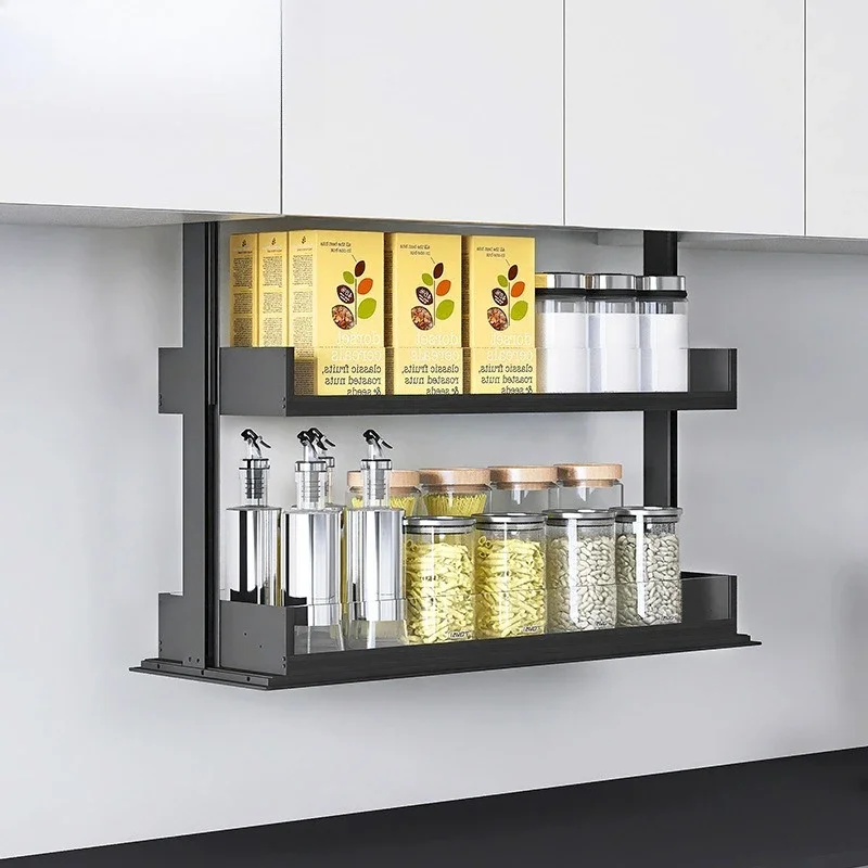 

Vertical intelligent hanging cabinet, lift and pull basket touch control voice control