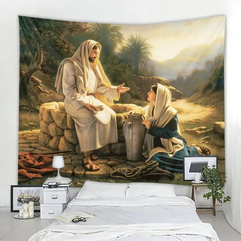 1 Stück religiöser Wandteppich Jesus Christus Wandteppich christliche Wandbehang religiöse Jesus Gott Wandteppiche für Zuhause Schlafzimmer Dekor