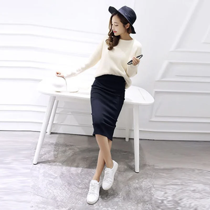 Women Casual Split Pencil Skirt Calf-Length Slim Fit Sexy Ladies' Solid Skirts Cotton Elegant All-Match Hight-Waist