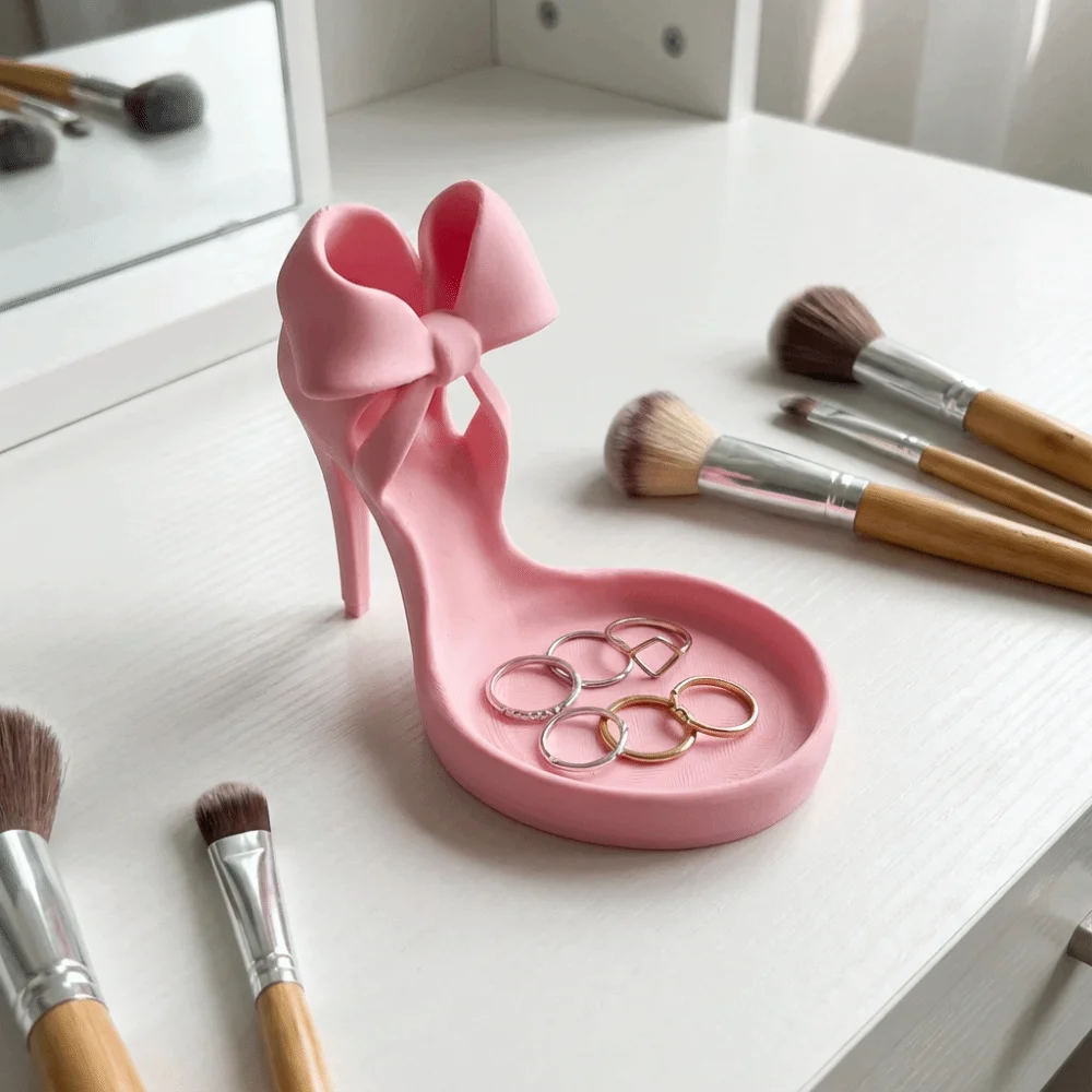 

Подставка для украшений в форме туфельки на высоком каблуке, 3D-печать, миниатюрная, элегантная, для колец, серег и ожерелий, простая декоративная подставка