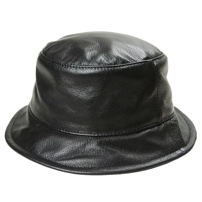 Korean Winter Women Black Real Leather Fisherman Hats For Men Male Casual Fishing Hat Basin Caps Man Streetwear Bucket Gorra