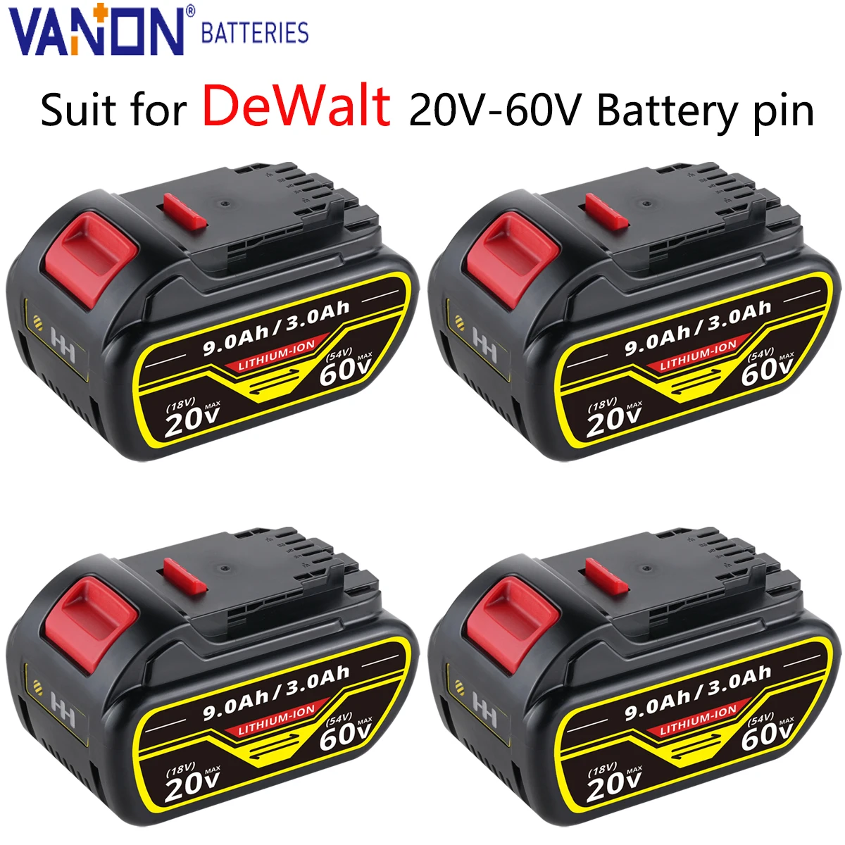 

VANON 1/2/4Pack DCB606 9.0Ah 20V/60V Lithium Ion Battery Replace for Dewalt DCB609 DCB612 DCB206 Cordless Power Tool Battery pin